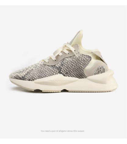 ニシキヘビ皮 本革 メンズスニーカー カジュアル耐摩耗  通気 厚底 男性靴