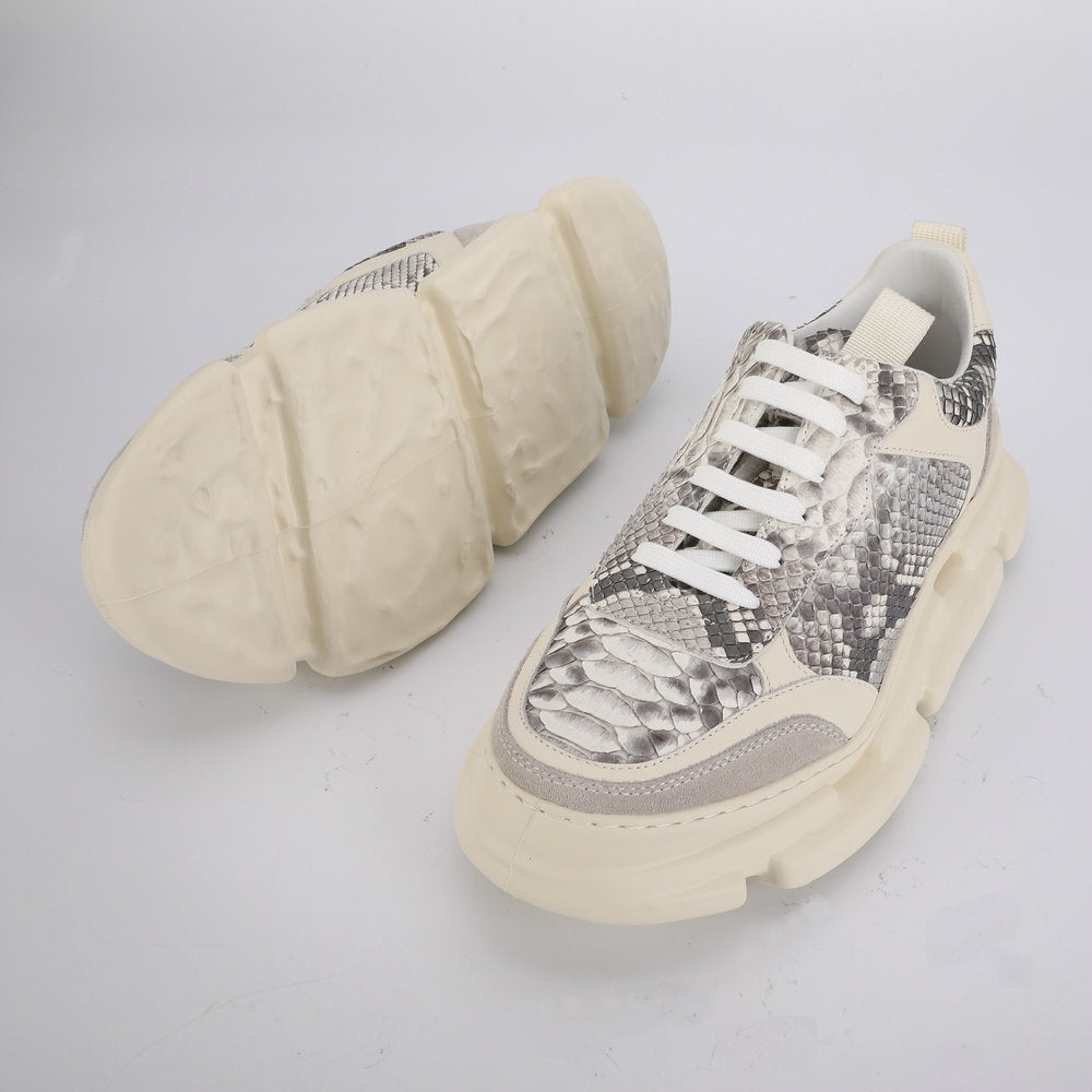 ニシキヘビ皮 メンズカジュアルシューズ ファッション厚底男性靴