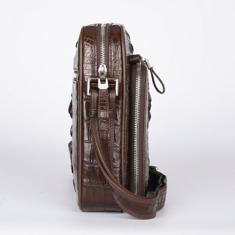 シャムワニ皮ショルダーバッグ  本革 出張オフィス ビジネス 斜めがけメンズバッグ