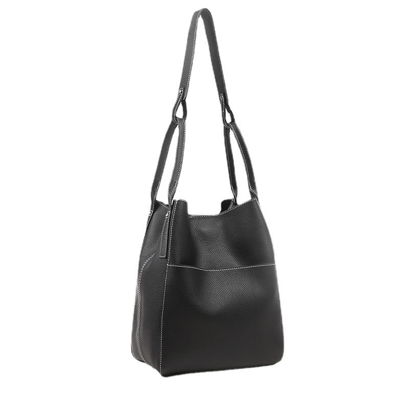 Cowhide fashion shoulder bag diagonal shoulder bag armpit genuine leather bag big bucket women bag