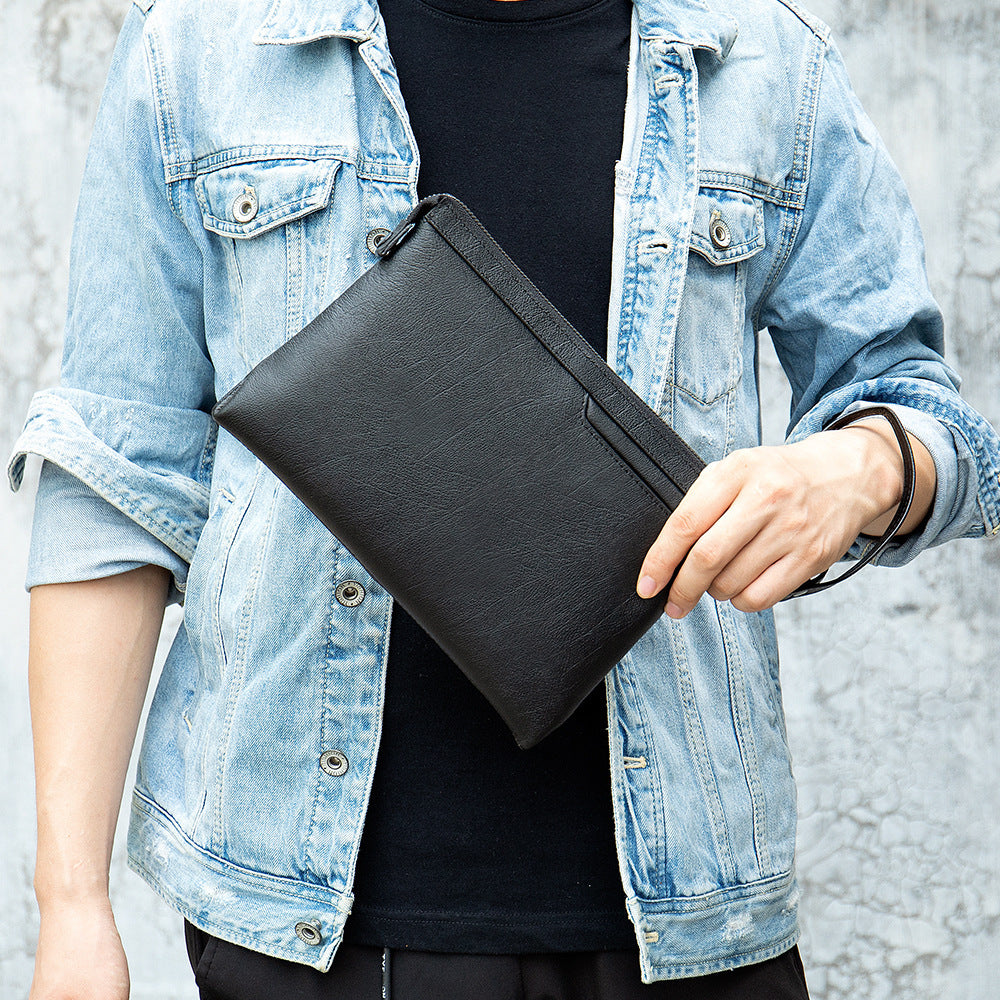 メンズクラッチバッグ 牛皮 本革製 韩国ファッション ビジネス男性用手首バッグ