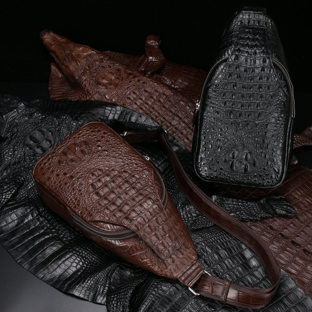 メンズバストバッグ ワニ皮 本革 大容量 アウトドア スポーツ バックパック カジュアル ファッション ウエストポーチ