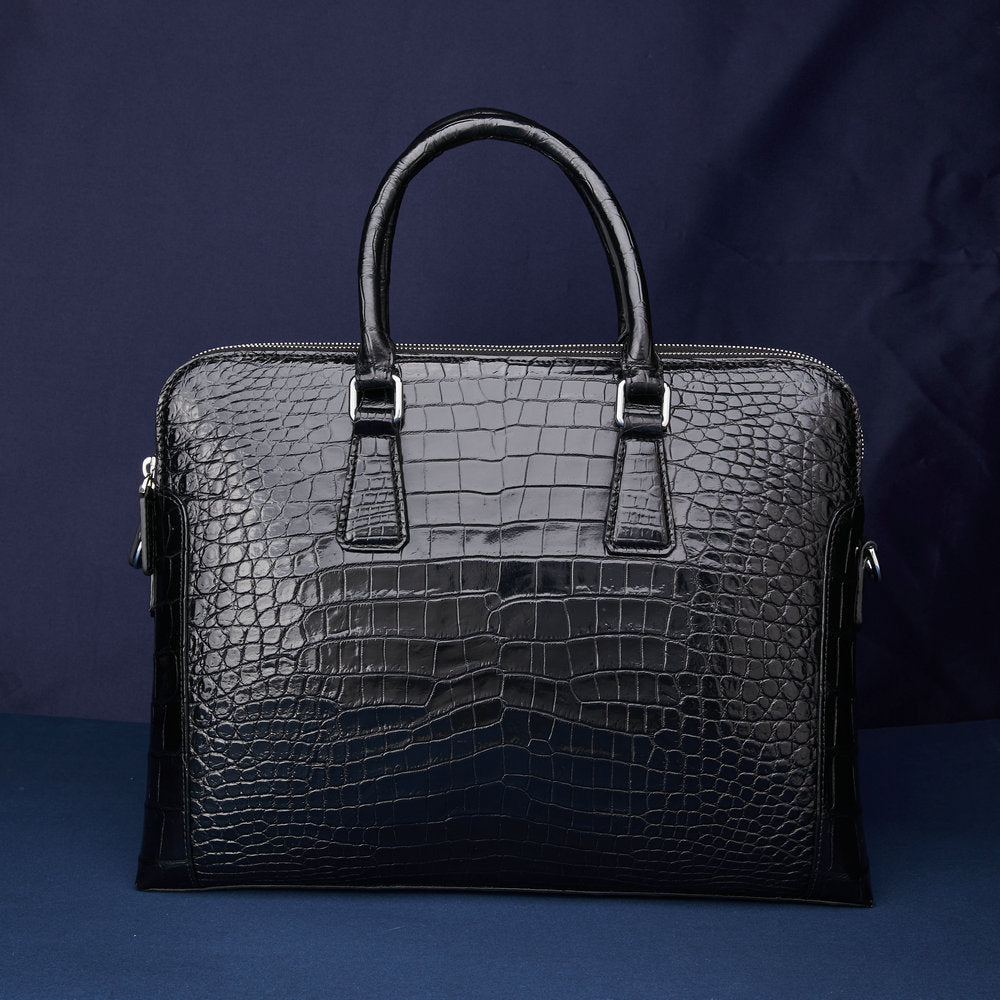 シャムワニ腹の皮 ブリーフケース本革 メンズバッグ ダブルファスナー ハンドバッグ ファイルバッグ 男性用ビジネスバッグ 手提げかばん