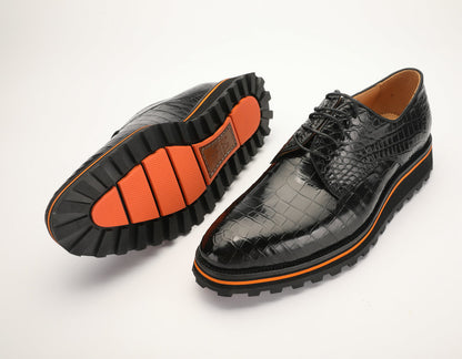 新型ワニ皮メンズ革靴 本革カジュアル厚底 滑り止め ビジネスシューズ