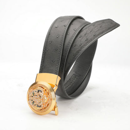 New Ostrich Skin Genuine Leather Men's Belt Automatic Buckle Tiger Head Fashion Business Casual Belt 