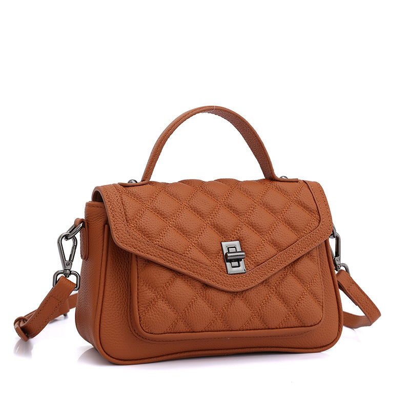 小方形バッグフランスの気質菱格子ハンドバッグスショルダーバッグ牛革女性バッグ
