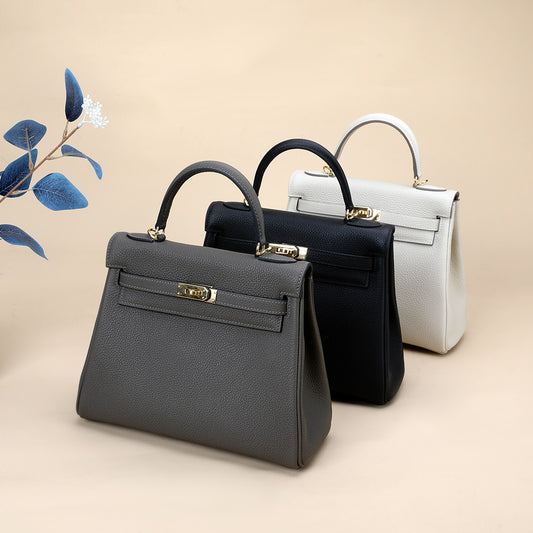 牛革 女性バッグ 本革バッグ 手縫いワックス糸 レディースハンドバッグ kellyバッグじょう に 何とでも合う