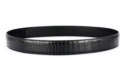 ワニ皮腹の皮バックル無しメンズベルト本革製つなぎ合わせなしビジネスカジュアルプレートバックル針バックル男性ベルトバックル無し