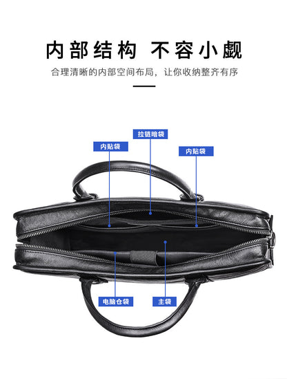 Men's handbag, genuine cowhide leather, crossbody bag, business, large capacity briefcase, computer bag 
