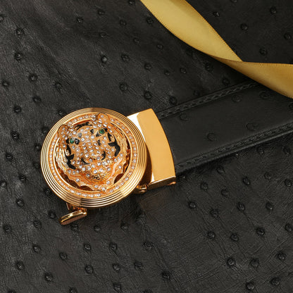 New Ostrich Skin Genuine Leather Men's Belt Automatic Buckle Tiger Head Fashion Business Casual Belt 