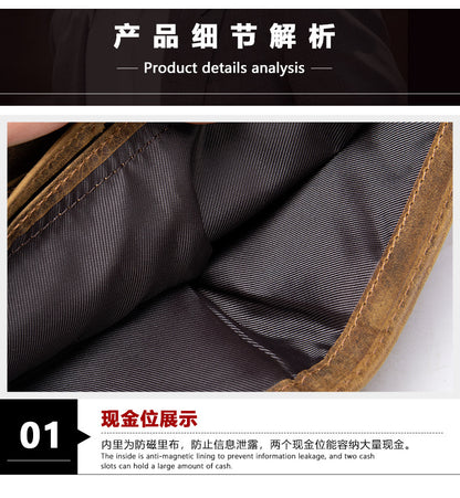 メンズ 短財布 牛皮 本革製 レトロカジュアル盗難防止財布