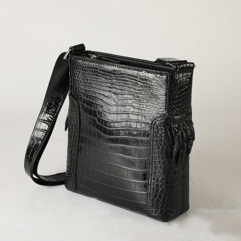 Siamese Crocodile Belly Skin Men's Shoulder Bag Genuine Leather Commuting Business Casual Crossbody Bag with Claws on the Side Edges 
