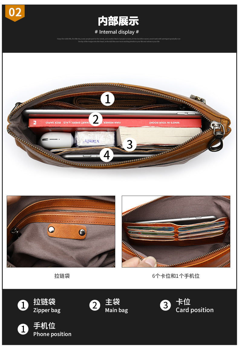 メンズクラッチバッグ 牛皮 本革製 大容量 レトロ ファッション男性用ハンドバッグ