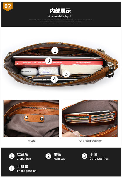 メンズクラッチバッグ 牛皮 本革製 大容量 レトロ ファッション男性用ハンドバッグ