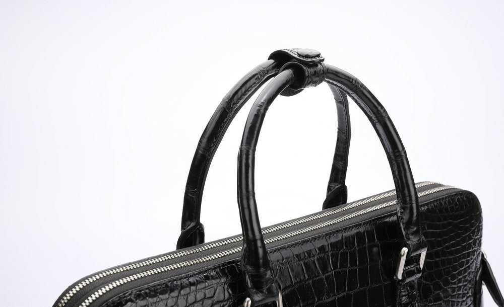 シャムワニ腹の皮 ブリーフケース本革 メンズバッグ ダブルファスナー ハンドバッグ ファイルバッグ 男性用ビジネスバッグ 手提げかばん