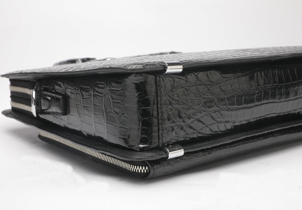 Crocodile Belly Skin Genuine Leather Men's Handbag Briefcase Double Zipper Handbag Business Office Business Trip Commuting File Bag 