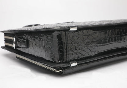 Crocodile Belly Skin Genuine Leather Men's Handbag Briefcase Double Zipper Handbag Business Office Business Trip Commuting File Bag 