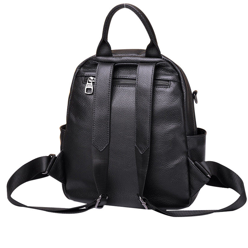 ブラックバックパック大容量カジュアルヘッドレイヤー牛革バックパック手提げ可能ショルダーバッグ