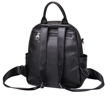 ブラックバックパック大容量カジュアルヘッドレイヤー牛革バックパック手提げ可能ショルダーバッグ