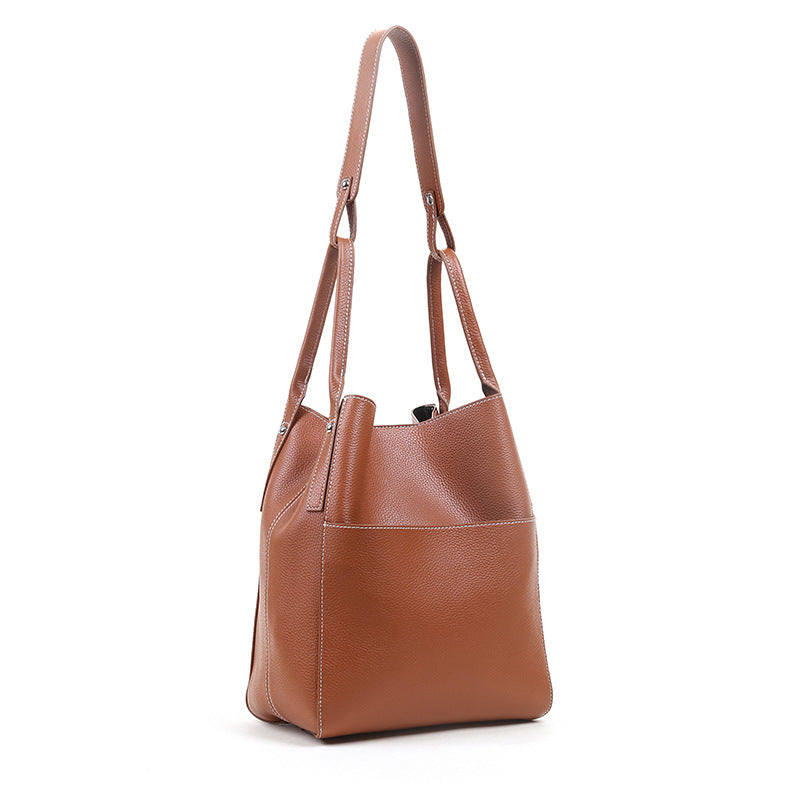 Cowhide fashion shoulder bag diagonal shoulder bag armpit genuine leather bag big bucket women bag