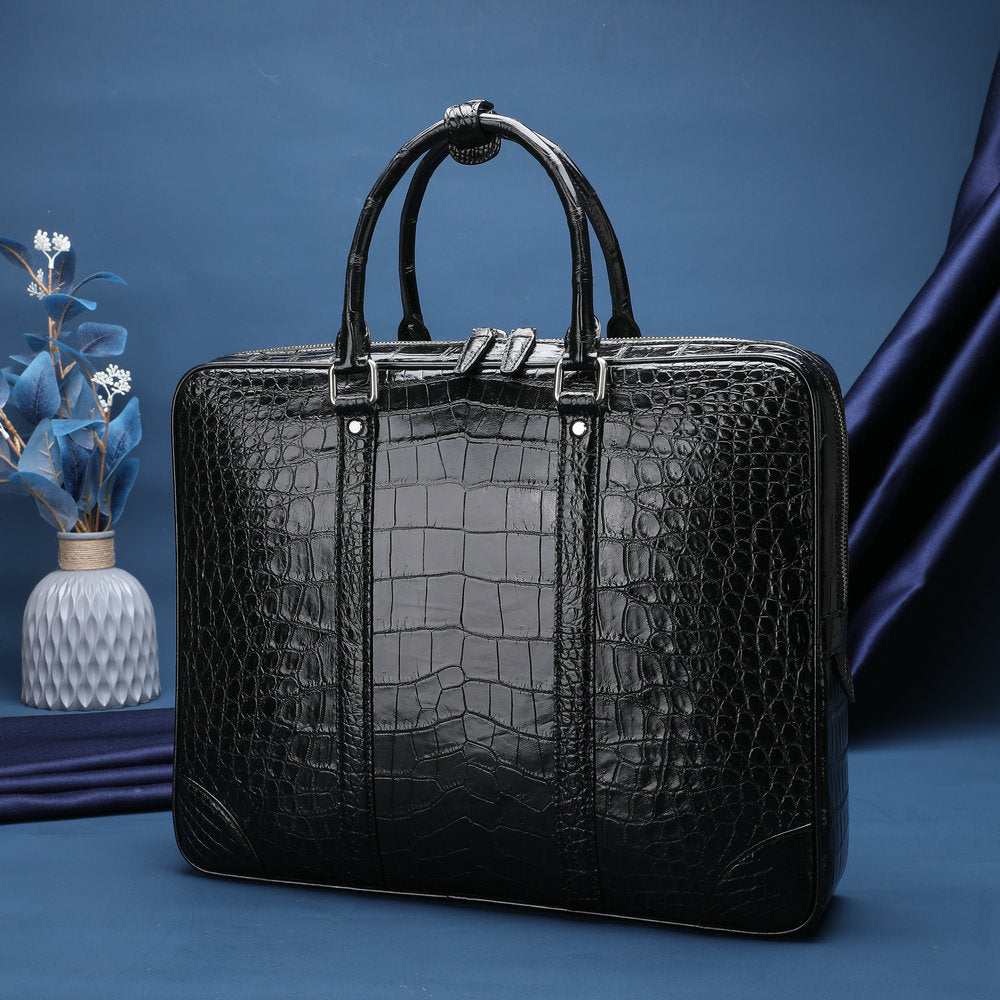 シャムワニ腹の皮 本革 メンズブリーフケース 高品質 男性用オフィスバッグ ビジネスバッグ ファイルバッグ 手提げかばん