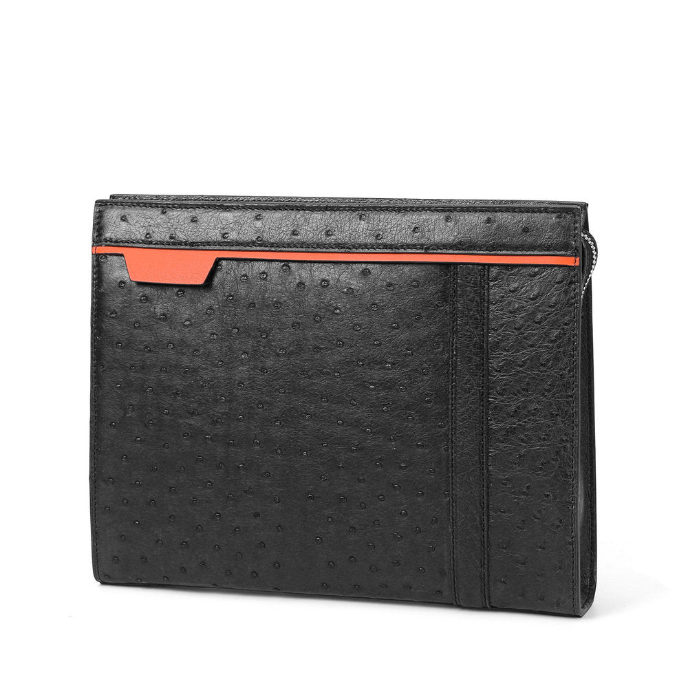 新型ダチョウの皮本革メンズハンドバッグビジネス カジュアル高品質メンズバッグ