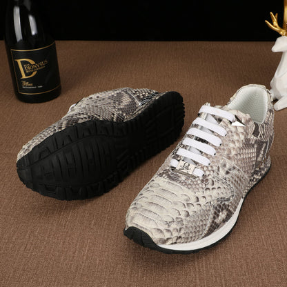ニシキヘビ皮 本革 メンズスニーカー スポーツカジュアルシューズ 耐摩耗通気男性靴