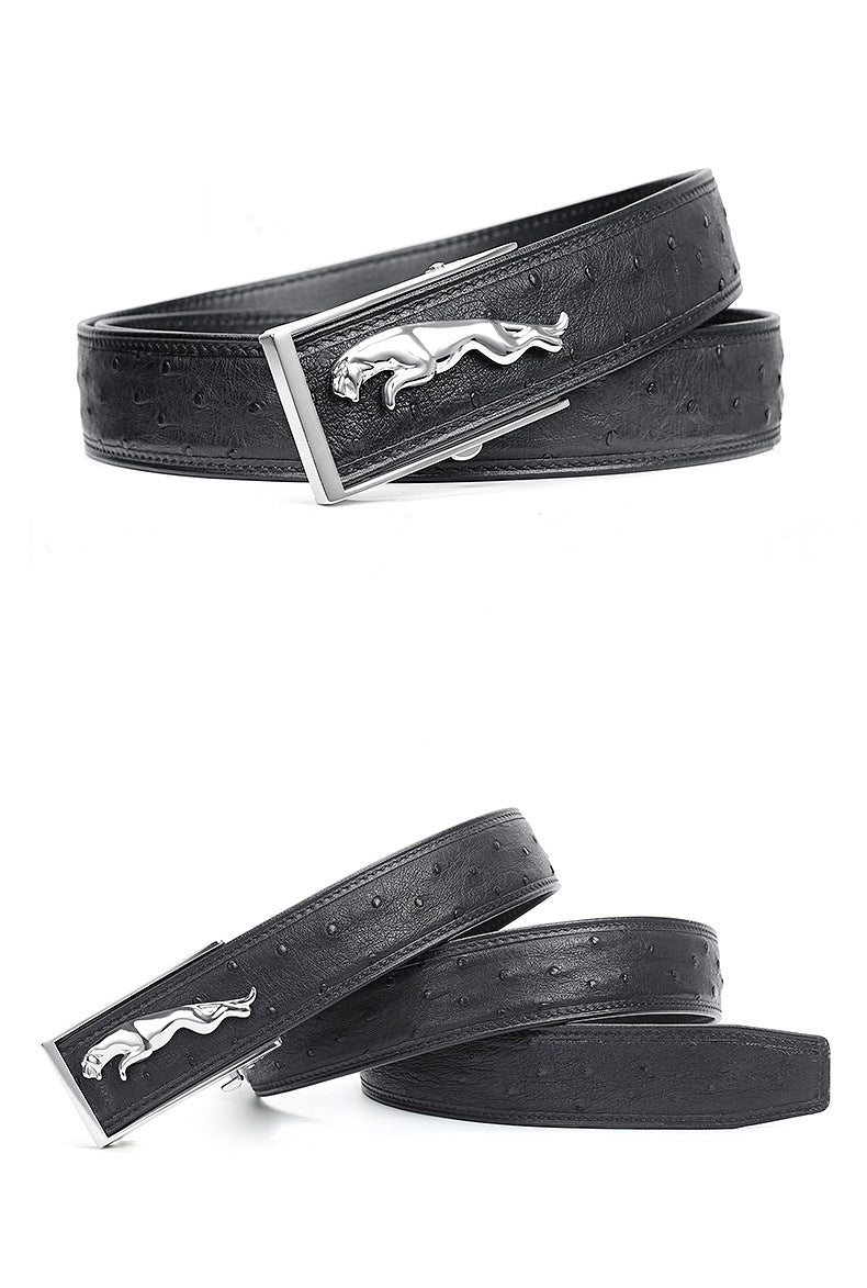 ダチョウの皮メンズベルト本革ビジネスカジュアル自動バックル幅3.4cm高品質男性ベルト