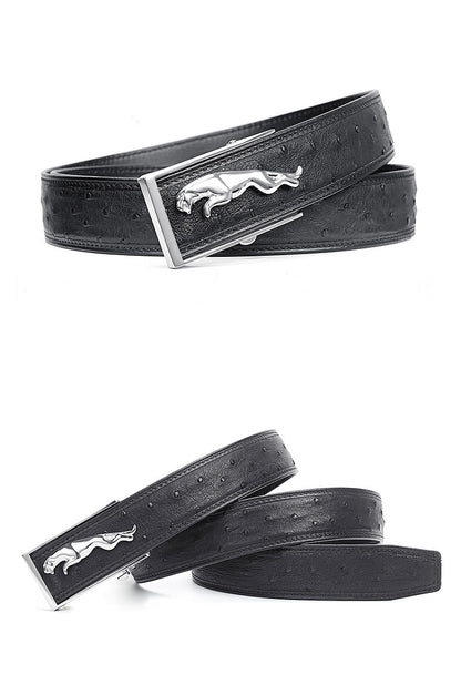 ダチョウの皮メンズベルト本革ビジネスカジュアル自動バックル幅3.4cm高品質男性ベルト