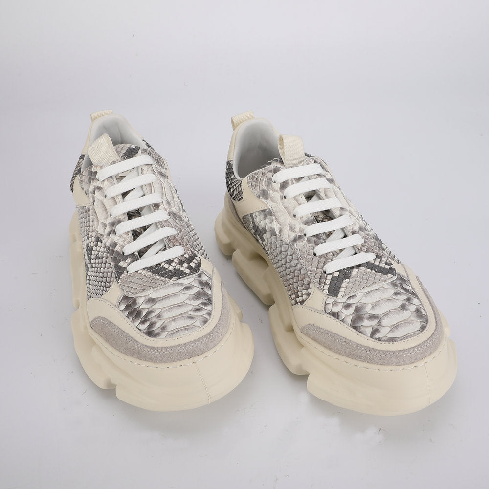 ニシキヘビ皮 メンズカジュアルシューズ ファッション厚底男性靴