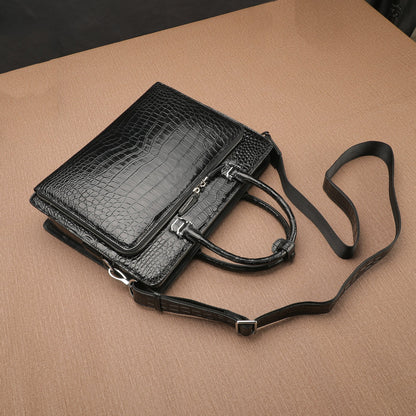 Crocodile Belly Skin Genuine Leather Men's Handbag Briefcase Double Zipper Handbag Business Office Business Trip Commuting File Bag 