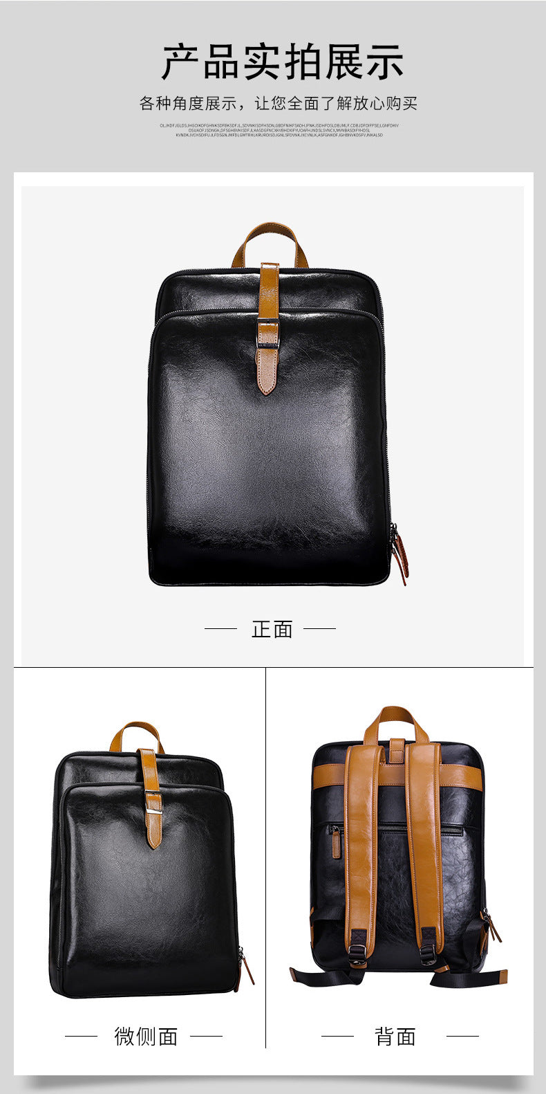 Men's backpack, cowhide, genuine leather, business casual, laptop double shoulder backpack, student bag, men's travel backpack 