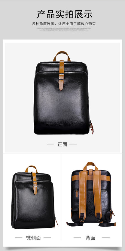 Men's backpack, cowhide, genuine leather, business casual, laptop double shoulder backpack, student bag, men's travel backpack 