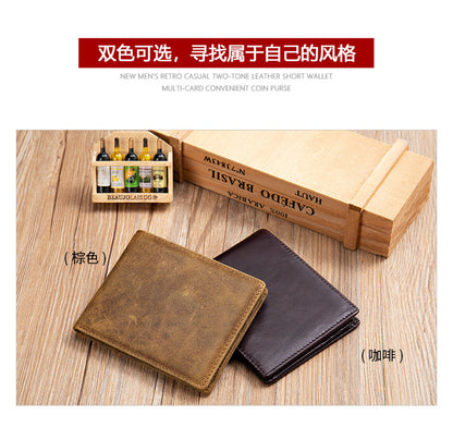 メンズ 短財布 牛皮 本革製 レトロカジュアル盗難防止財布