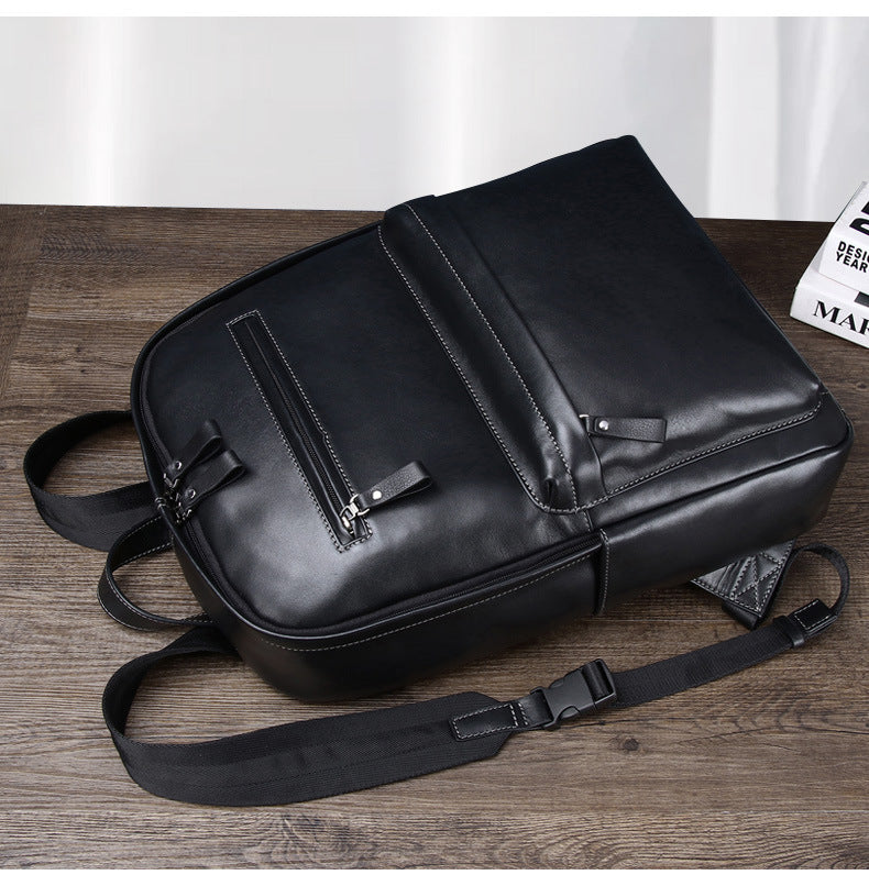 Men's backpack genuine cowhide leather Korean simple fashion casual travel bag computer bag 
