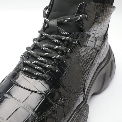 Crocodile Belly Skin Men's Short Boots Fashion Casual Platform Shoes Men's Shoes 