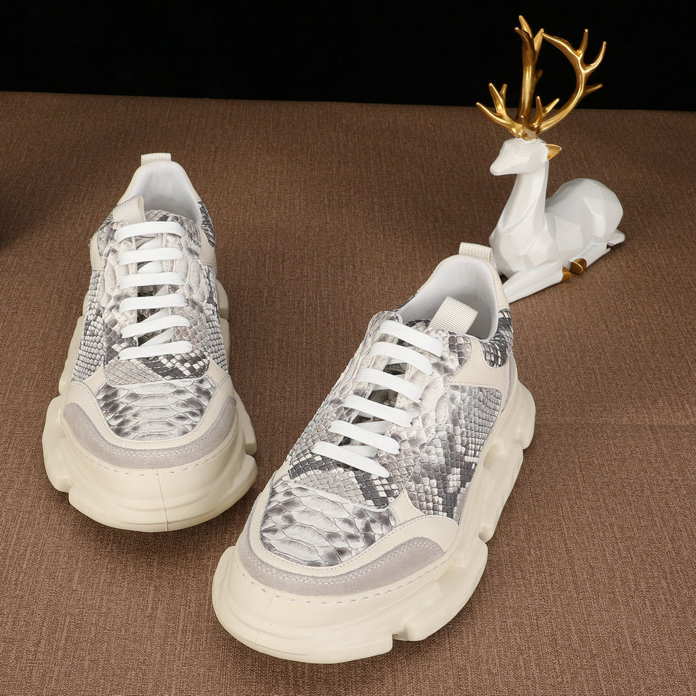 ニシキヘビ皮 メンズカジュアルシューズ ファッション厚底男性靴