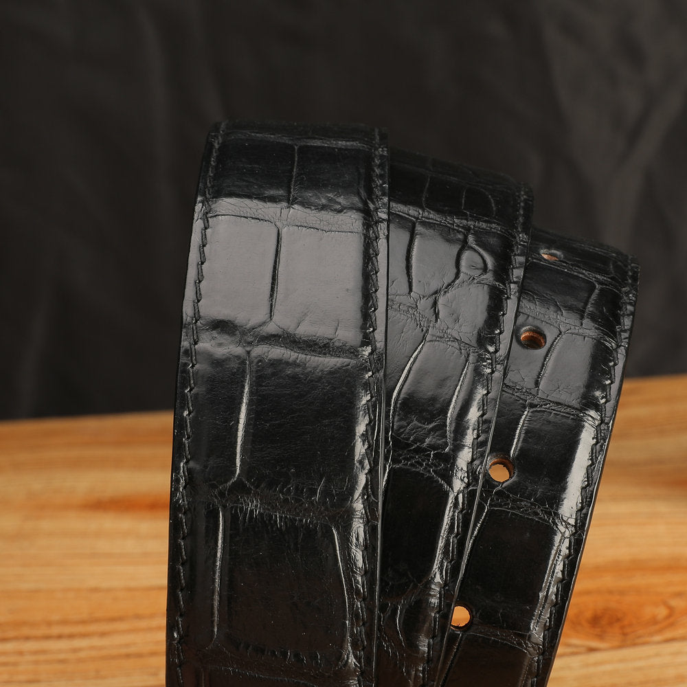 ワニ皮ベルト本革男女兼用3.4cm カジュアルベルト