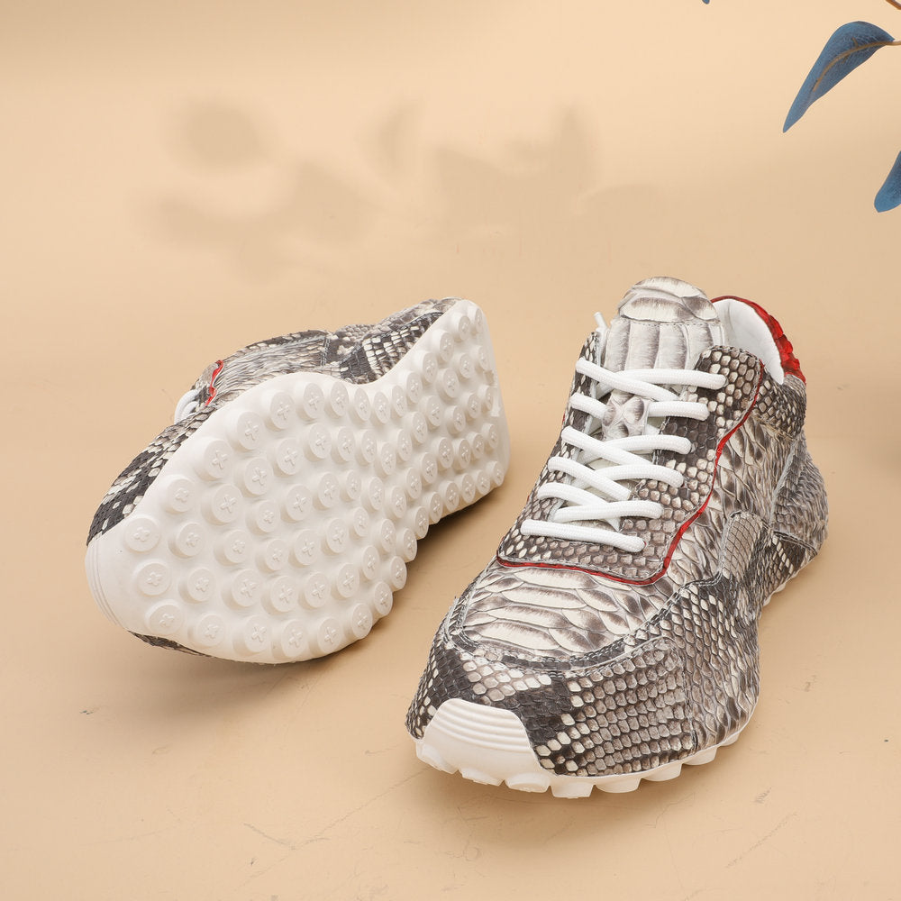 ニシキヘビ皮 本革メンズスニーカースポーツカジュアルシューズ ファッションインヒール男性靴