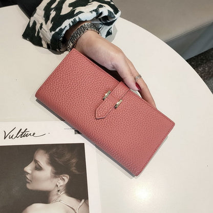 Simple Ladies Cowhide Handbag Lychee Pattern Fashion Long Bifold Wallet Genuine Leather Wallet 