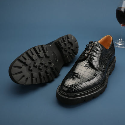 新型ワニ腹の皮メンズ革靴 本革 高品質 厚底 ビジネスシューズ