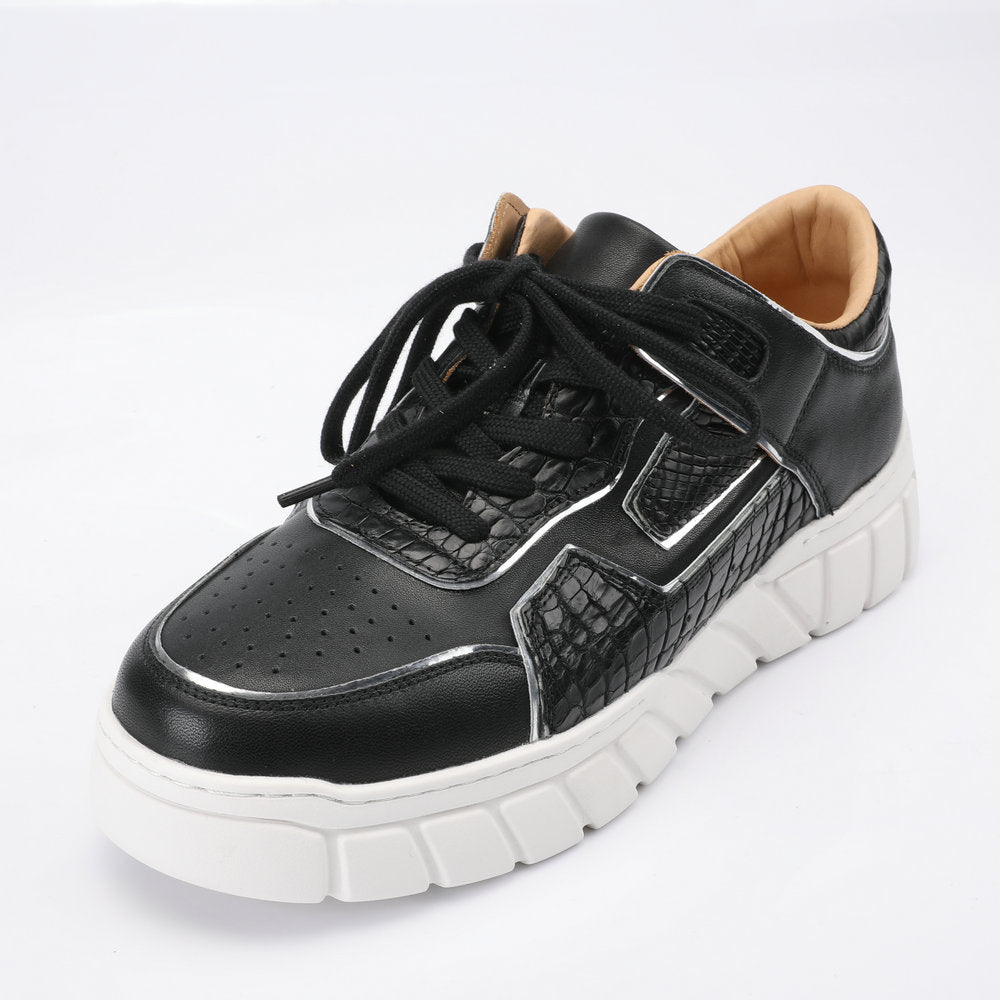 2023新品 ワニ腹の皮 メンズカジュアルシューズ 優れた通気性 ファッション厚底男性靴