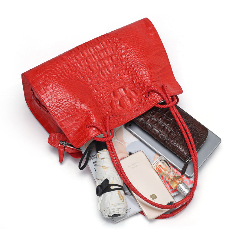 クロコダイル革の大容量レディースハンドバッグおしゃれなシンプルレディースバッグショルダークロスバッグ