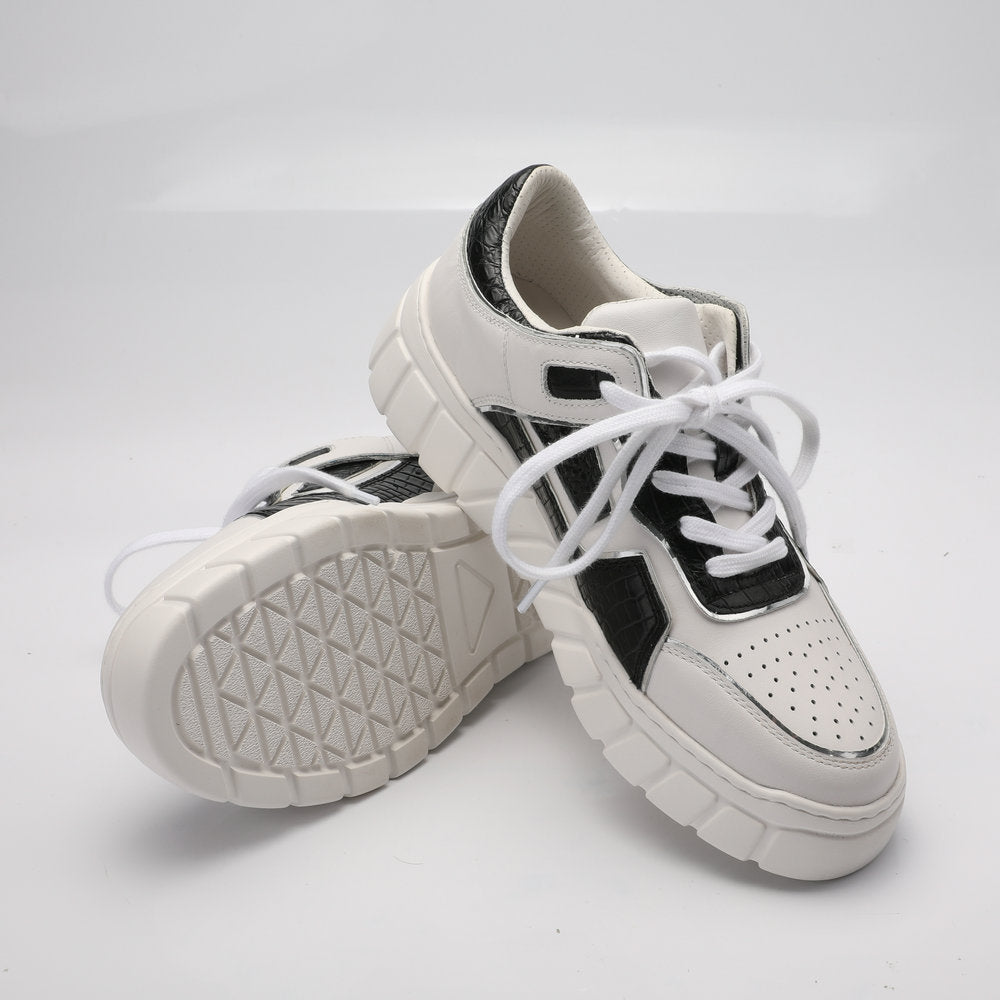 2023新品 ワニ腹の皮 メンズカジュアルシューズ 優れた通気性 ファッション厚底男性靴