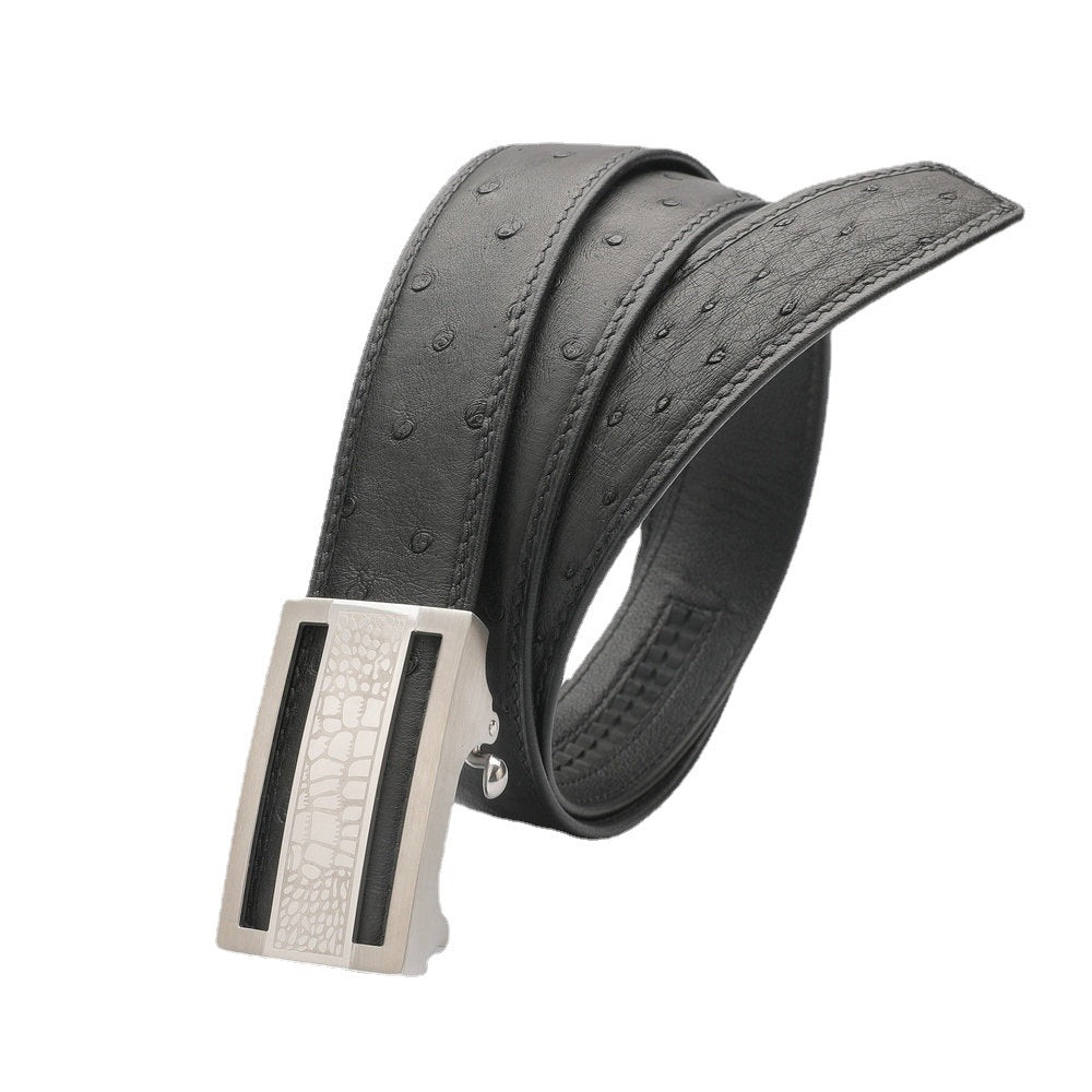 ダチョウ皮 本革メンズベルト自動バックル カジュアル 幅3.4cm 男性ベルト ギフト プレゼント