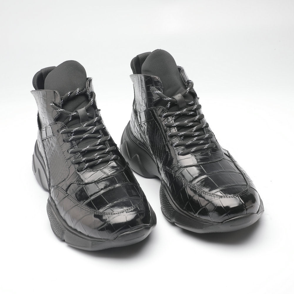 Crocodile Belly Skin Men's Short Boots Fashion Casual Platform Shoes Men's Shoes 