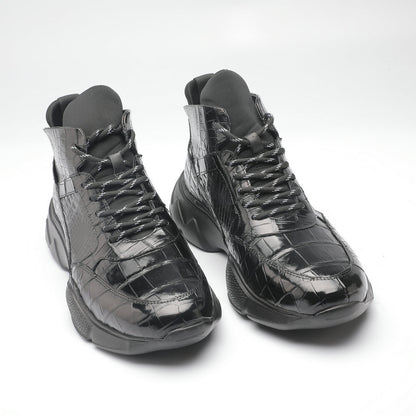 Crocodile Belly Skin Men's Short Boots Fashion Casual Platform Shoes Men's Shoes 