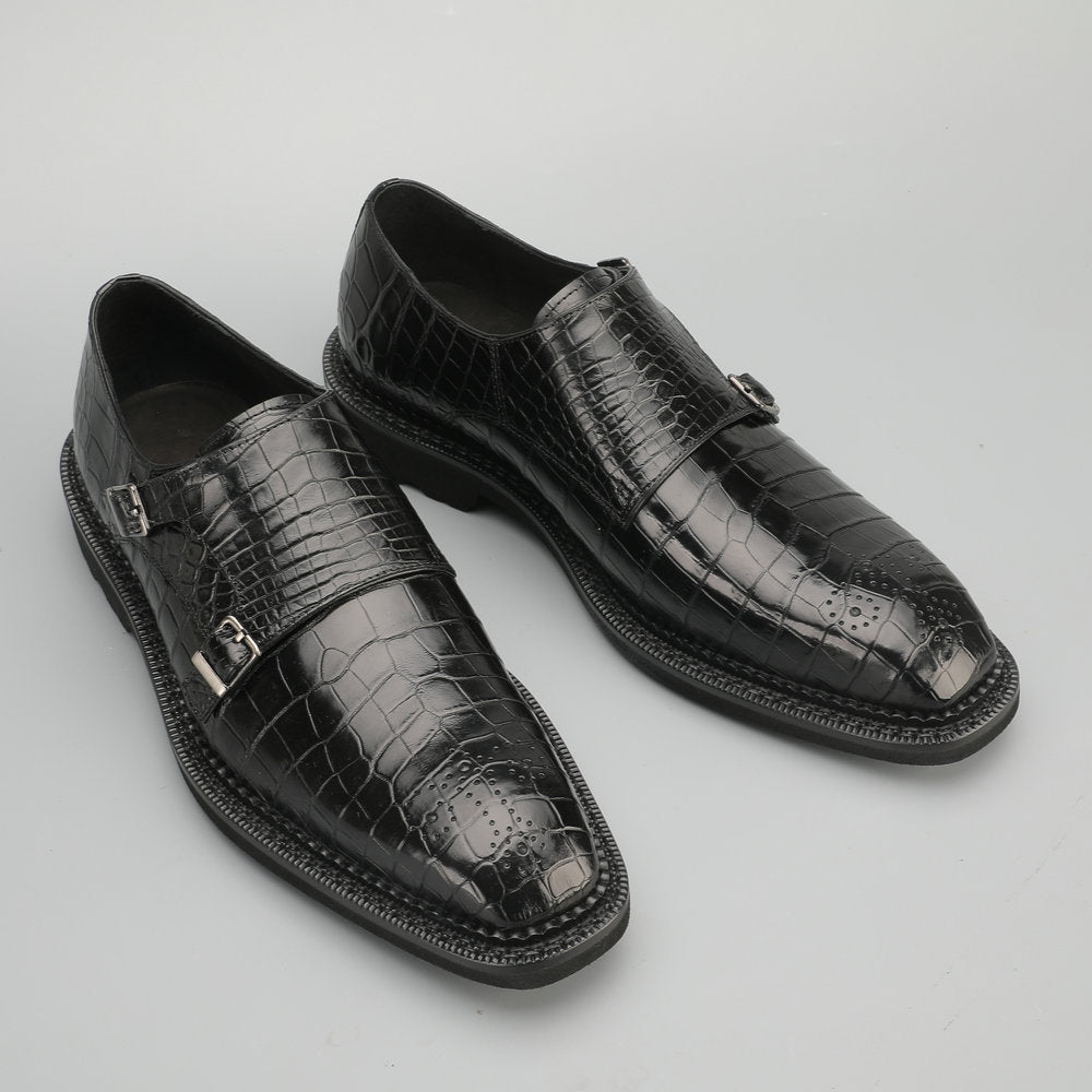 新型ワニ腹の皮メンズ革靴 本革 優れた通気性ゴム底 ビジネスシューズ