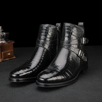 Men's Martin Boots Autumn/Winter Cold Protection Crocodile Skin Genuine Leather Men's Snow Boots 