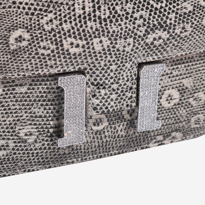 シャムワニ皮トカゲ柄高級感本革レディースバッグラインストーンバックル脇バッグ斜めがけバッグ